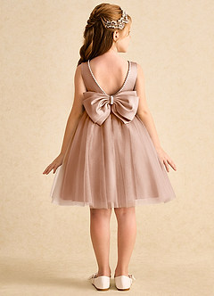 Azazie Jani Flower Girl Dresses Champagne Rose A-Line Bow Tulle Dress image1