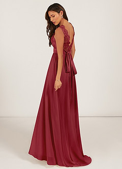 Azazie Gertrude Brautjungfernkleider A-Linie Spitze Chiffon Kleid Granatapfelrot image4