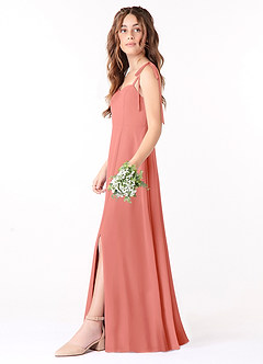 Azazie Rosey Junior Salmon Pink A-Line Sweetheart Neckline Chiffon Dress image3