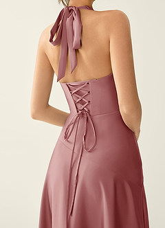 Titania Dusty Pink Satin V-neck Ruffled Prom Dress image5