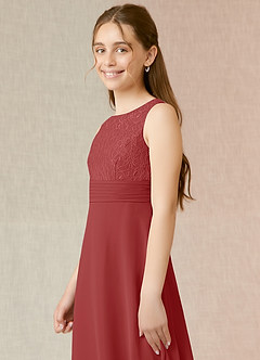 Azazie Snow Junior Abito A-Line in Chiffon Pizzo Ruggine image5