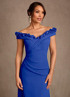 Azazie Jettie Mother of the Bride Dresses Royal Blue Sheath Pleated Chiffon Dress image5