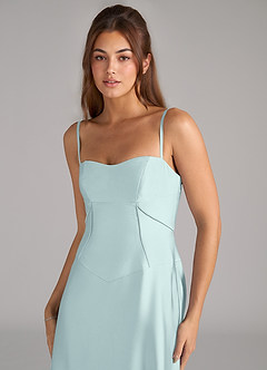 Azazie Valentine Bridesmaid Dresses Mist A-Line Corset Stretch Satin Dress image6