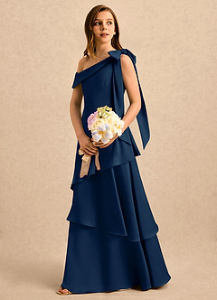 Azazie Shyloh Girls Formal Sukienki dla dziewczynek sypiących kwiaty Linia A Zza ramienia Satyna elastyczna Długość podłogi Sukienka image3
