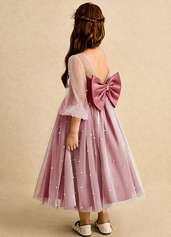 Azazie Trudy vestidos de niña de las flores Vestido de Rosa Antigua de Tul de Corte Princesa con Escote de Corazón image7