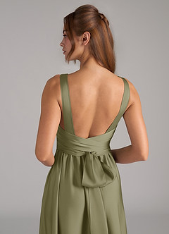 Azazie Kora Bridesmaid Dresses Pistachio A-Line Pleated Stretch Satin Dress image2