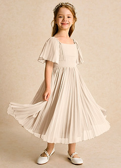 Azazie Gisele Robe Demoiselle D'honneur Fillette Robe Trapèze en Mousseline de soie Plissée Albâtre Blanc image1