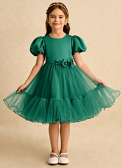 Azazie Cocoa vestidos de niña de las flores Vestido de Esmeralda de Tul de Princesa con Plisado image5