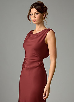 Azazie Kieryn Bridesmaid Dresses Terracotta Mermaid Pleated Stretch Satin Dress image6