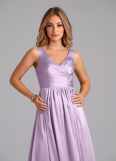 Azazie Keyla Final Sale Frosted Lilac A-Line Pleated Stretch Satin Dress image3
