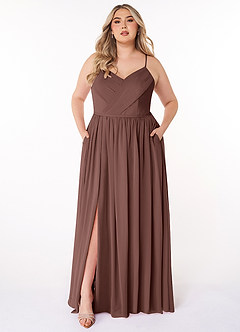 Azazie Cora Bridesmaid Dresses Espresso A-Line Pleated Chiffon Dress image6