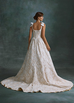 Azazie Rosalinda Wedding Dresses Diamond White Champagne Ball-Gown with Pockets Floral Burnout Dress image4
