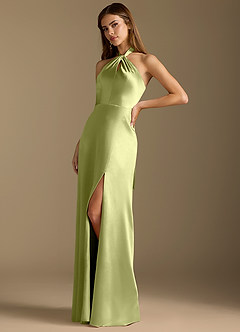 Azazie Tracie Brudtärnklänningar Klänning av A-Linje i Metallisk satin Plisserad Pistasch image4