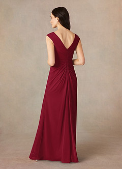 Azazie Sally Final Sale Burgundy A-Line V-Neck Pleated Chiffon Dress image4