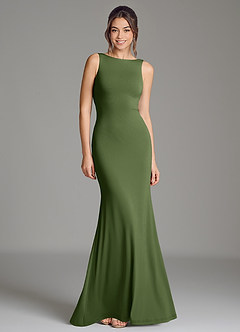 Azazie Gwen Bridesmaid Dresses Olive Mermaid Pleated Premium Stretch Jersey Dress image1