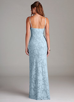 Azazie Tianna Bridesmaid Dresses Sky Blue Sheath Lace Floral Burnout Dress image2