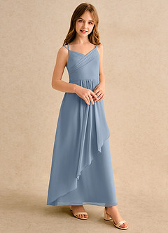 Azazie Zaida Girls Formal Flower Girl Dresses Dusty Blue A-Line Pleated Chiffon Dress image5