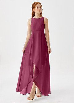 Azazie Lizette Junior Mulberry A-Line Pleated Chiffon Dress image4