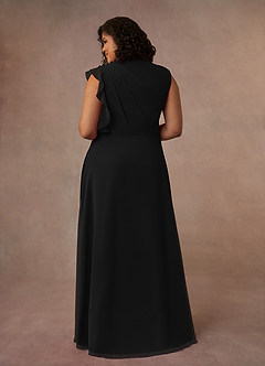 Azazie Narine Mother of the Bride Dresses Black A-Line High Neckline Pleated Chiffon Dress image12