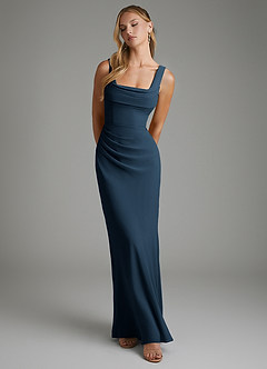 Azazie Asa Bridesmaid Dresses Dark Navy Sheath Corset Chiffon Dress image6