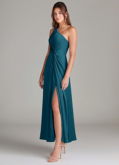 Azazie Brooke Bridesmaid Dresses Ink Blue A-Line One Shoulder Stretch Satin Dress image5