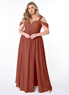 Azazie Lianne Brautjungfernkleider A-Linie Schulterfrei Chiffon Kleid Rotbraun image7