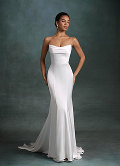 Azazie Tessa Wedding Dresses Diamond White Mermaid Strapless Stretch Satin Dress image9