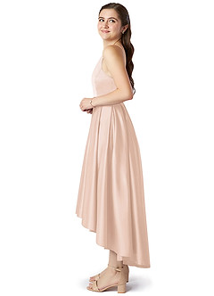 Azazie Jemima Junior A-Linie mit Taschen Stretch-Satin Kleid Zartrosa image3