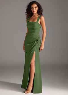 Azazie Jesaphine Bridesmaid Dresses Olive Sheath Bow Chiffon Dress image3