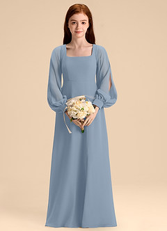 Azazie Bondi Junior Dusty Blue A-Line Blouson Chiffon Dress image1