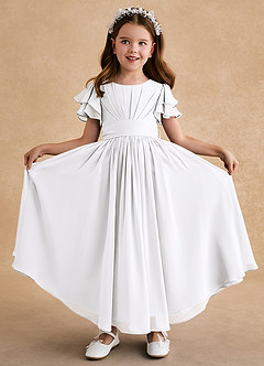 Azazie Ali Abiti da Ragazza di Fiori Abito A-Line in Chiffon Plissettato Bianco image1
