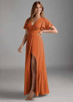 Azazie Zaniah Bridesmaid Dresses Cinnamon A-Line Chiffon Dress image5