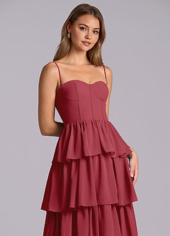 Azazie Faye Bridesmaid Dresses Pomegranate A-Line Sweetheart Neckline Chiffon Dress image2