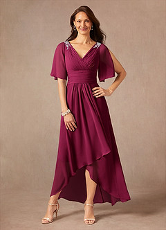 Azazie Pascual Mother of the Bride Dresses Burgundy A-Line Pleated Chiffon Dress image1