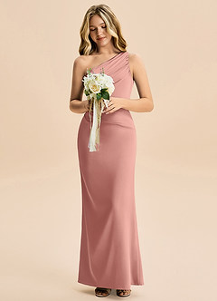 Azazie Akilah Junior Robe Fourreau en Satin extensible Plissée Rosette image4