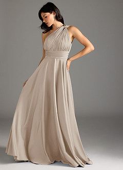 Azazie Charlize Robes de demoiselle d'honneur Robe Trapèze en Satin extensible Ue épaule Givre image5
