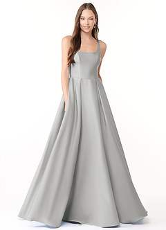 Azazie Neve Bridesmaid Dresses Silver Ball-Gown with Pockets Stretch Satin Dress image1