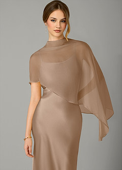 Azazie Jaleesa Bridesmaid Dresses Taupe A-Line High Neck Stretch Satin Dress image2