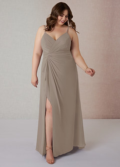 Azazie Emerald Bridesmaid Dresses Taupe A-Line Ruffled Chiffon Dress image7