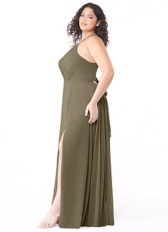 Azazie Evalleen Vestidos de damas de honor Vestido de Verde Sauce de Gasa de Corte en A con Plisado image10