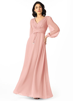 Azazie Sage Final Sale Cabernet A-Line Long Sleeve Chiffon Dress image3