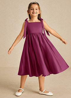 Azazie Chelsie Flower Girl Dresses Mulberry A-Line Bow Matte Satin Dress image1