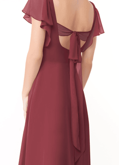 Azazie Syenna 신부 들러리 드레스 A라인 셔링 쉬폰 바닥 길이 드레스 image3