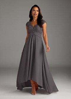 Azazie Irmeli vestidos de madre de la novia Vestido de Gris Acero de Gasa de Corte En A con Encaje image3
