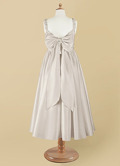 Azazie Cutie Pie Flower Girl Dresses Frost A-Line Pleated Matte Satin Dress image8