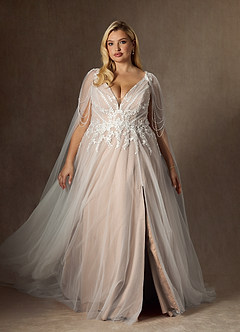 Azazie Goddess Hochzeitskleider A-Linie V-Hals Pailletten Tüll Kleid Diamantweiß Nude image10