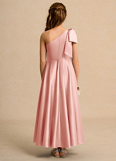 Azazie Guppy Junior Formal vestidos de niña de las flores Vestido de Rosetón de Satin Mate de Corte En A con Hombro unilateral image2