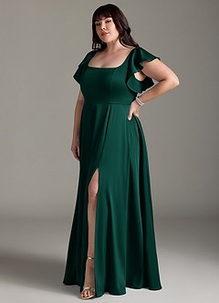 Azazie Bondi Robes de demoiselle d'honneur Robe Trapèze en Satin extensible Arc émeraude image9