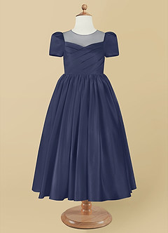 Azazie Anirra Flower Girl Dresses Stormy Ball-Gown Pleated Matte Satin Dress image8