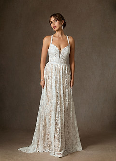 Azazie August Bröllopsklänningar Klänning av A-Linje i Spets Diamant Vit Naken image10